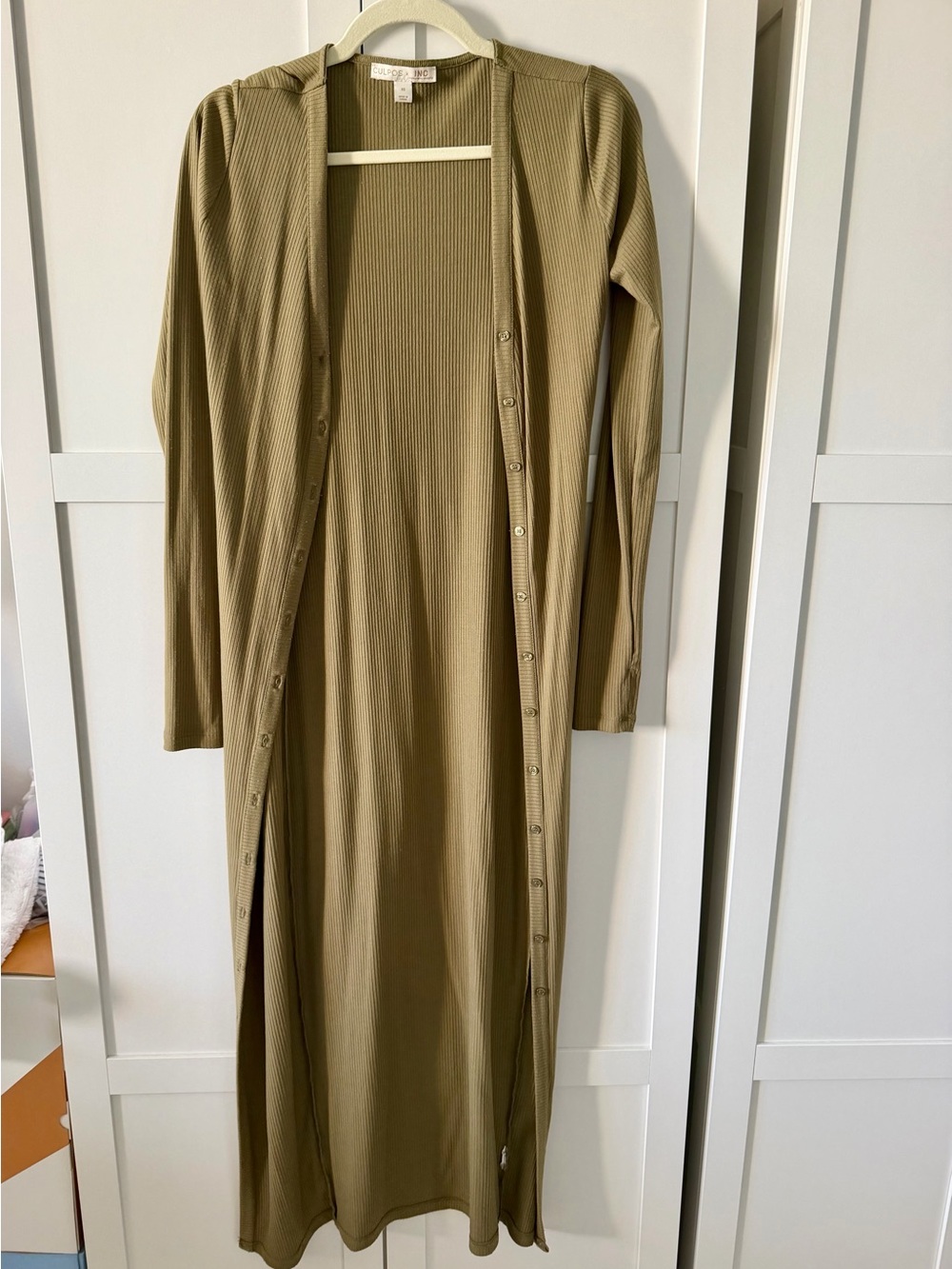 Culpos X INC International Concepts Ribbed Button-Front Maxi Dress in Olive
